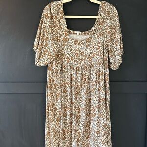 Rylee + Cru Brown and Cream Floral Long Sleeve Dress